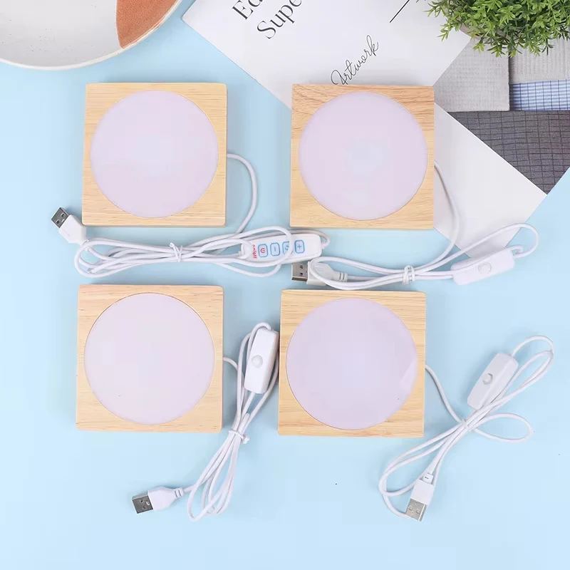 6/8/10CM Square Wooden LED Night Light Base 3D Decorative Wooden Holder Display Stand For Crystals Glass Ball Acrylic Decoration