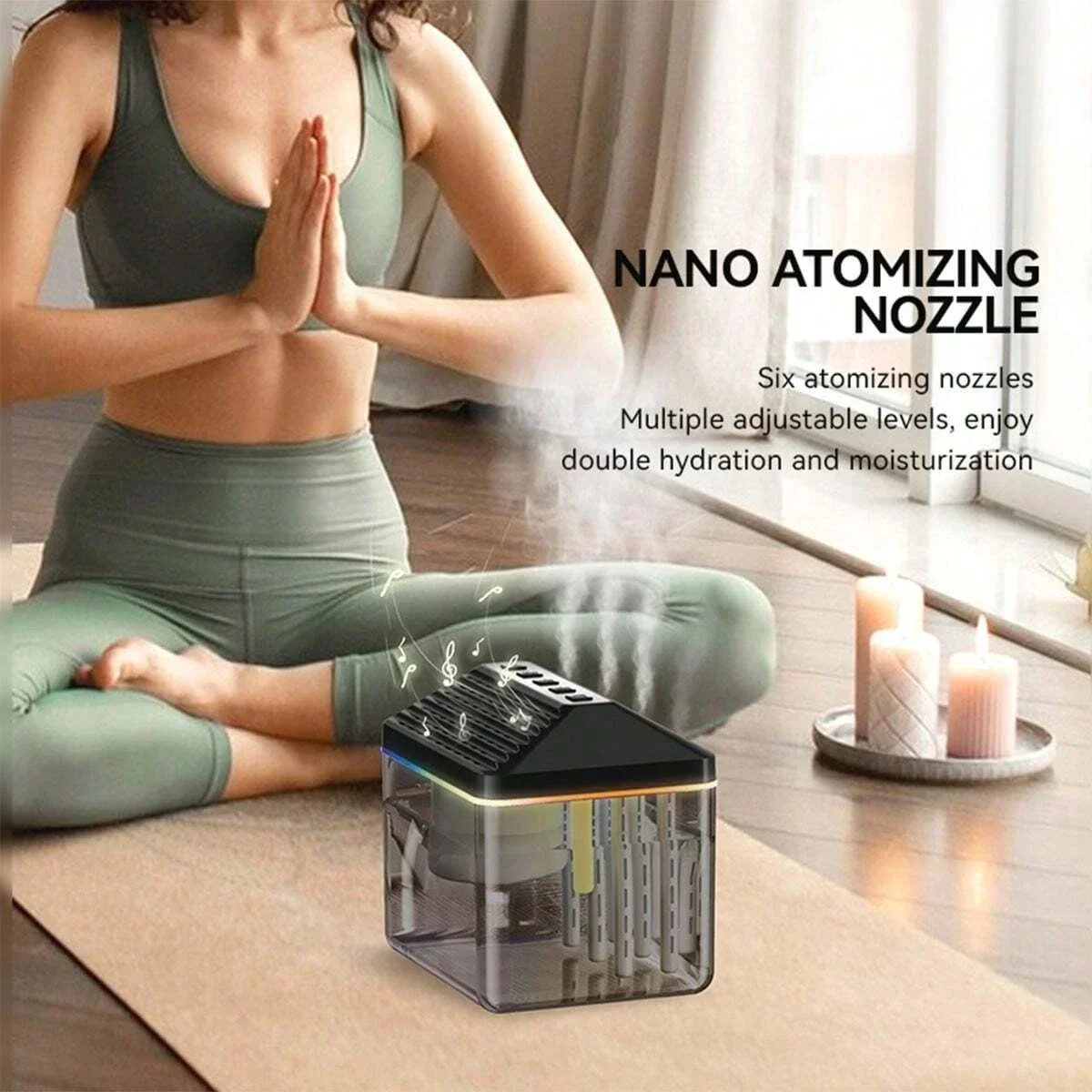 New 900ML 6-Nozzle Musical Humidifier, Bluetooth Speaker & Desktop Mist Humidifier Combo With colorful Light for Home Office Use