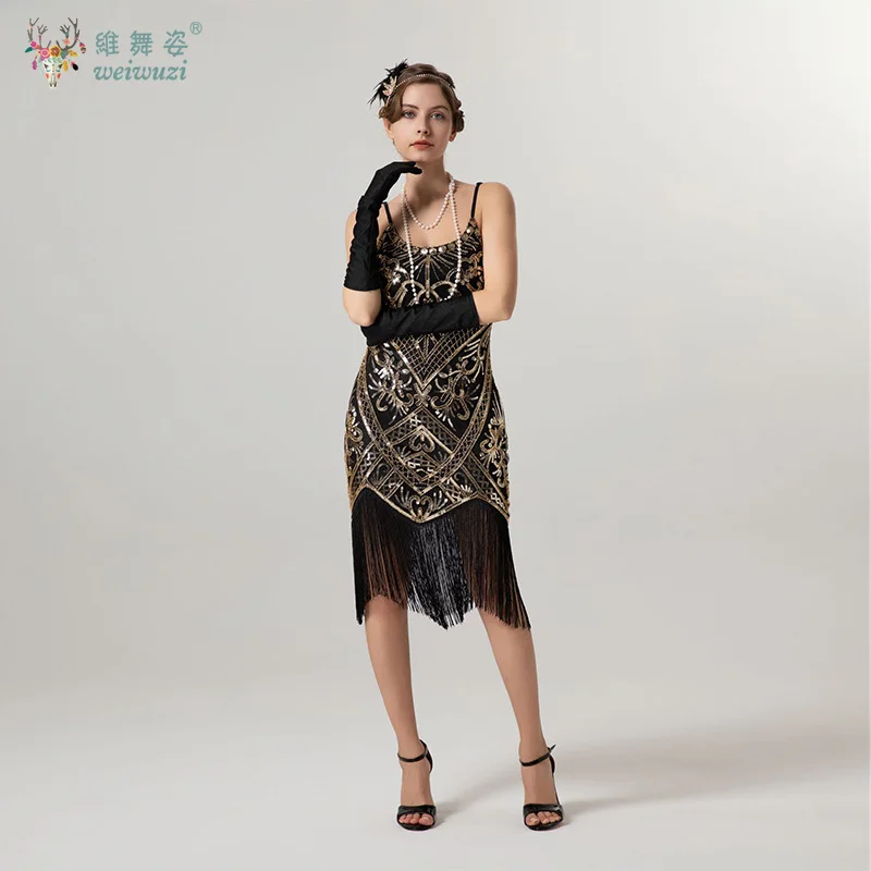 

Винтажное вечернее платье 1920-х годов с кисточками и подтяжками для женщин, сексуальное вечернее платье с вышивкой бисером «Великий Гэтсби», коктейльное вечернее платье