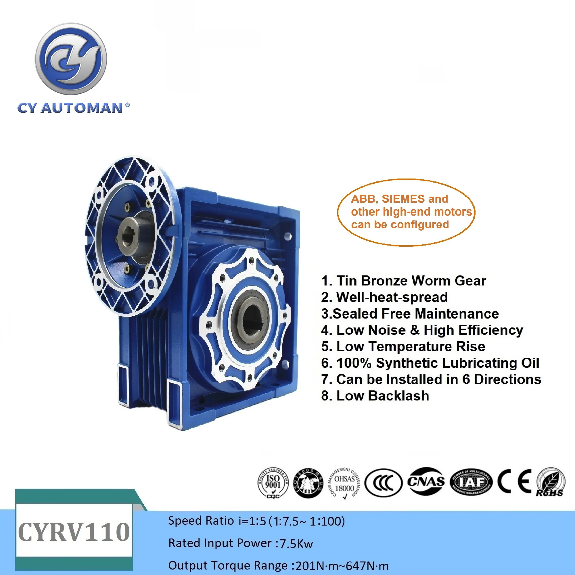 CY Automan BigTorque Worm Gear Reducer NMRV110  CY110 Input 19/24/28/38mm Output 42mm Ratio 5-100  Suppliers Round Square Flange