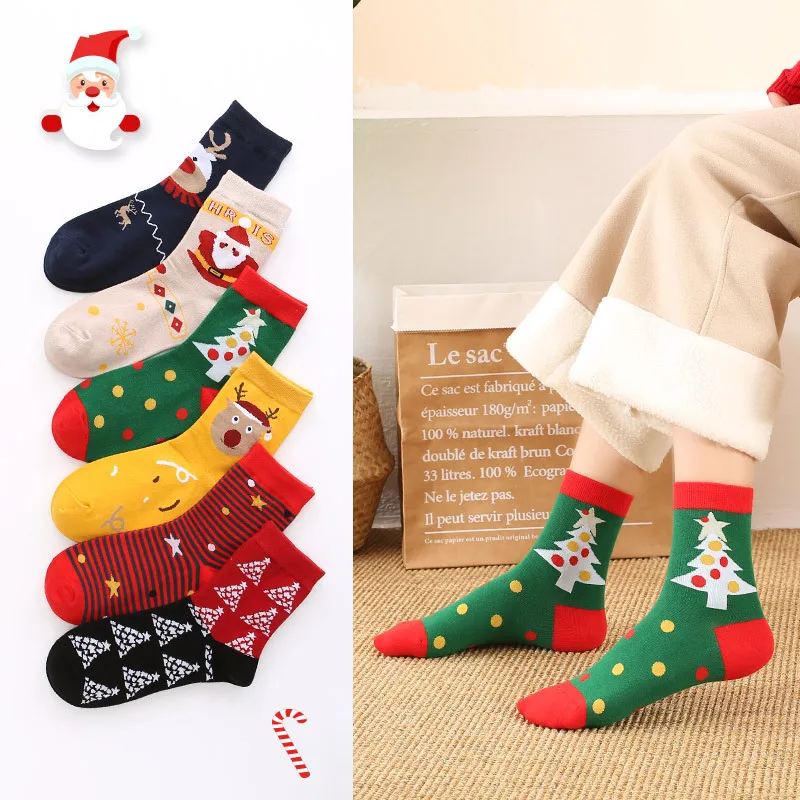 

10 Pairs New Year Socks 2023 Fashion Cute Cartoon Christmas Sock Casual Soft Middle Tube Sox Winter Autumn