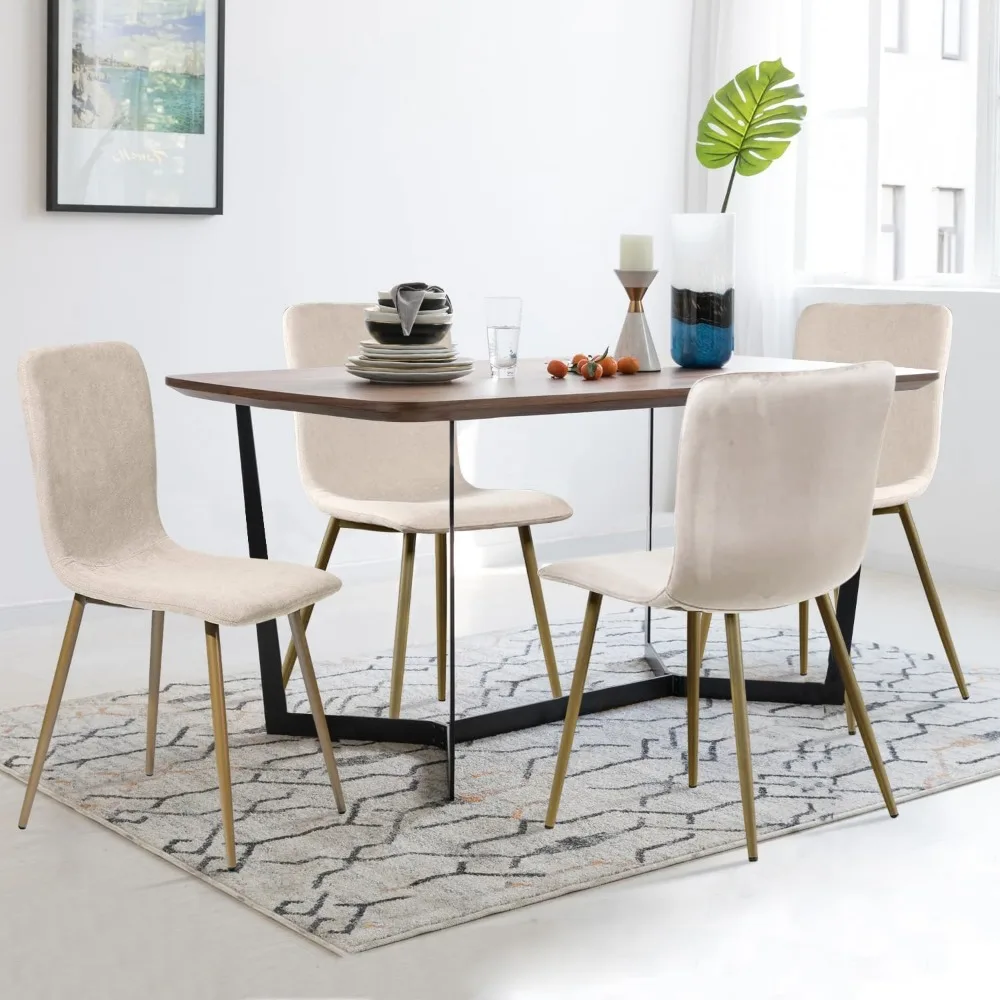 Modern Style Dining Chairs Set of 4, Comfy Side Chair with Fabric Seat Sturdy Metal Gold Legs for Kitchen Living Room Bedroom