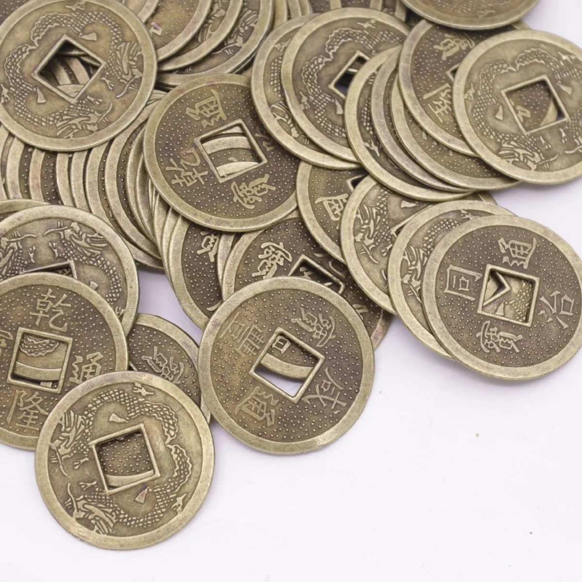 Lot 10 PCS Replica China Qing Dynasty Double Dragon 23mm Alloy Coins Feng Shui
