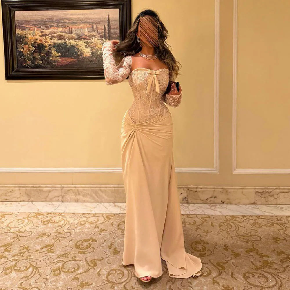 

Платье в Саудовской Аравии по индивидуальному заказу, милое вечернее платье длиной до пола, кружевное платье русалки с длинными рукавами, свадебное платье