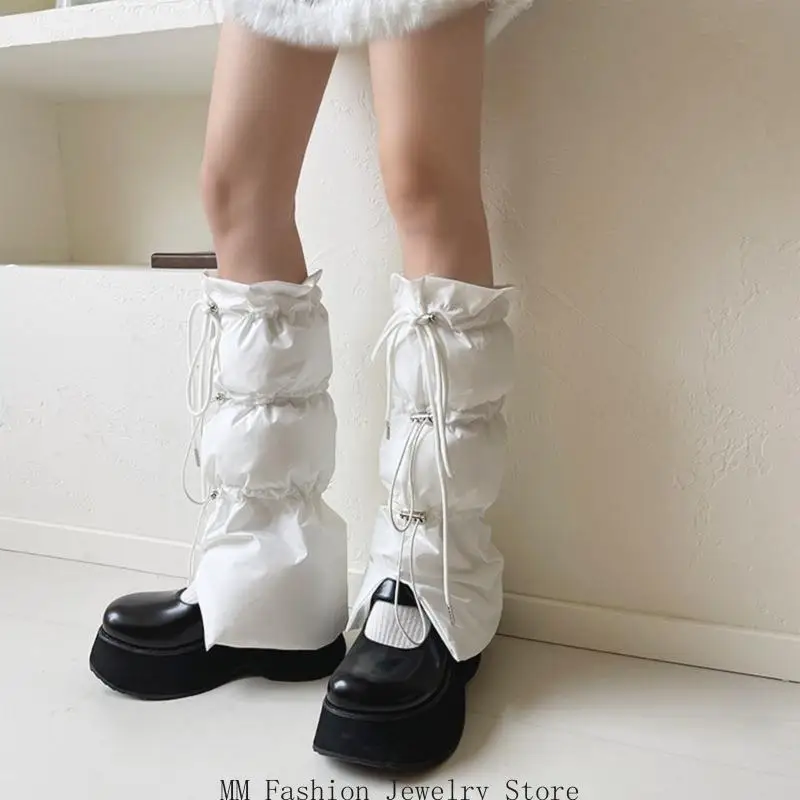 

Women Padded Leg Covers Drawstring Puffer Leg Warmers Flared Split Boot Socks D0UB