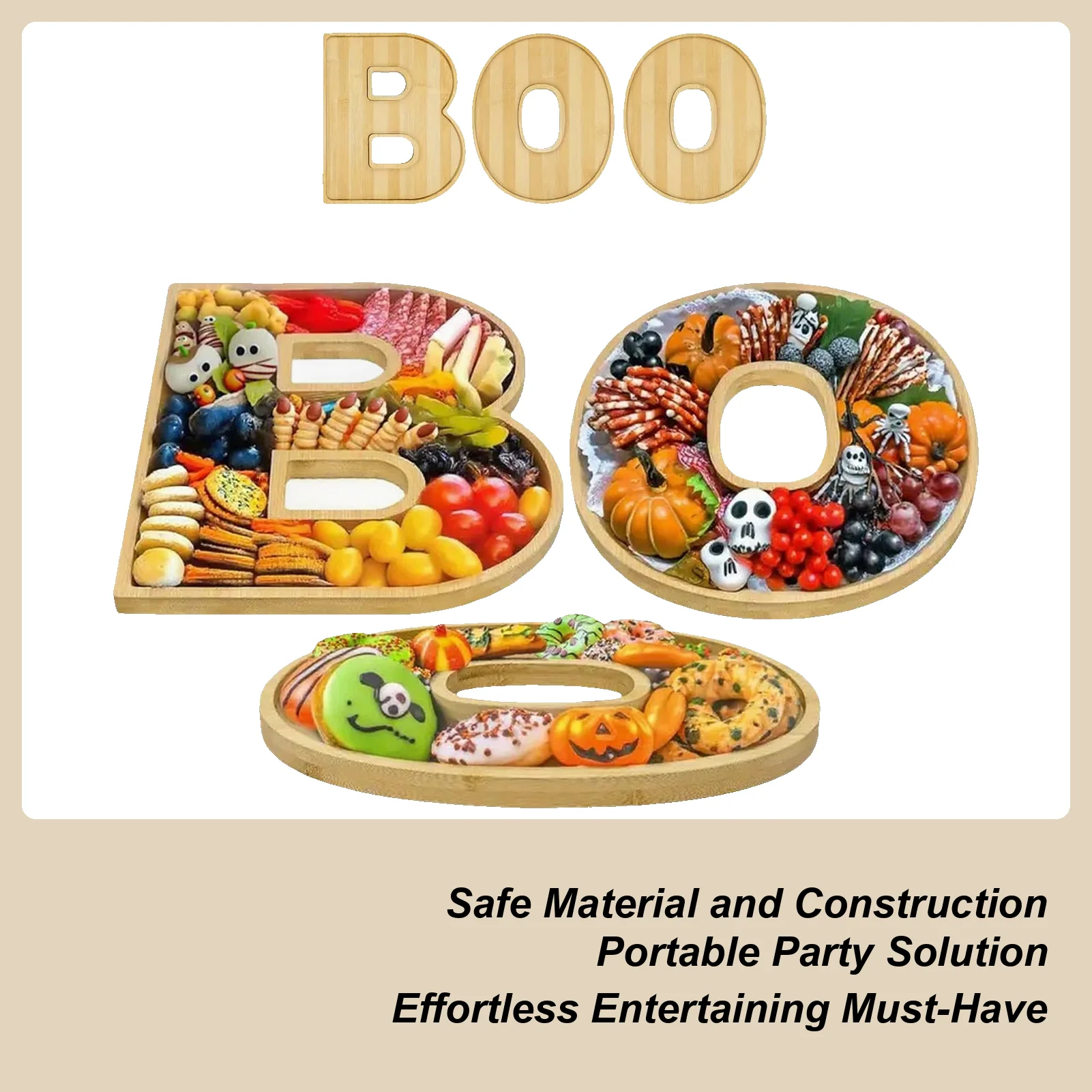 

Charcuterie Boards Food Tray Set Halloween Tray Boo Wooden Platter Halloween Decorations for Home Kitchen Farmhouse Fall Table