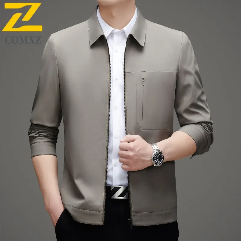 

​ COMXZ Мужская куртка с воротником-стойкой для работы на открытом воздухе, осенняя ветрозащитная ветровка для пешего туризма, легкая деловая спортивная офисная куртка