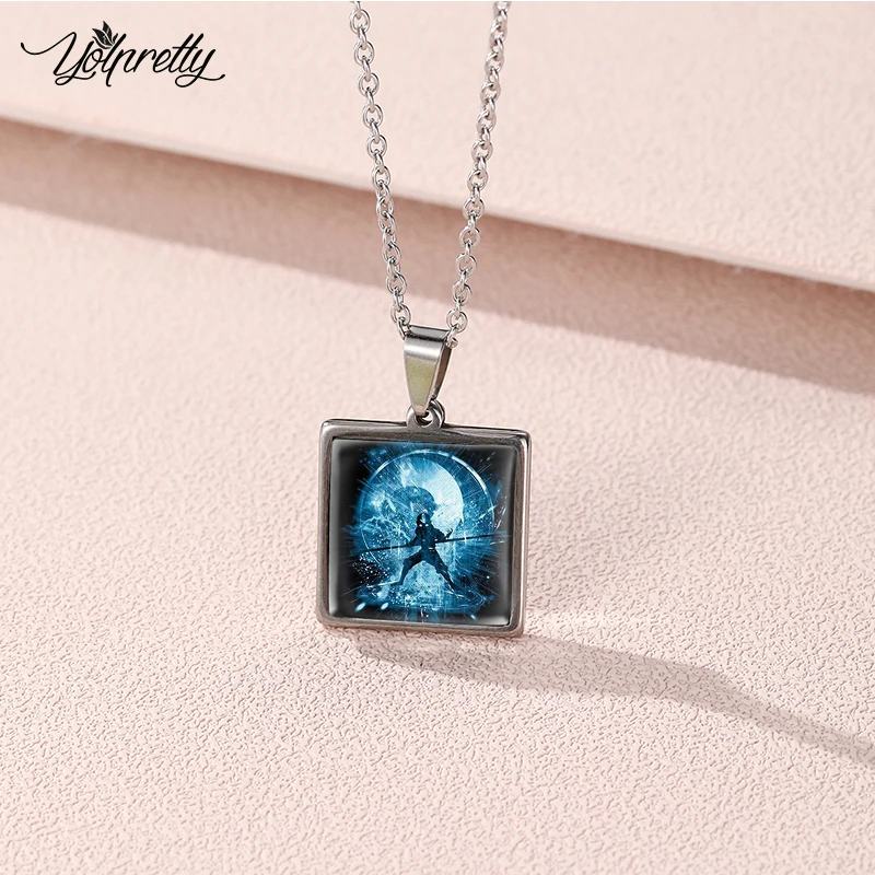 2023 avatar the last airbender Art Paintings Square Stainless Steel Necklace Glass Cabochon Pendants Necklace Jewelry