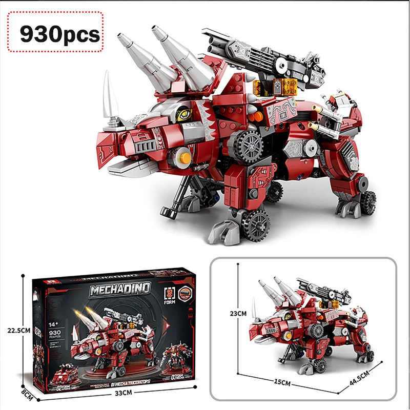 MOC 3IN1 Armed Triceratops RC Model Building Blocks 930pcs Creative Three-Change Robot Assembly Ornaments Bricks Boys Toys Gifts