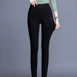 2023 New Autumn and Winter Fashion Trend Elastic High Waist Panel Pocket Oversize Skinny Casual Versatile Women's Feet Jeans