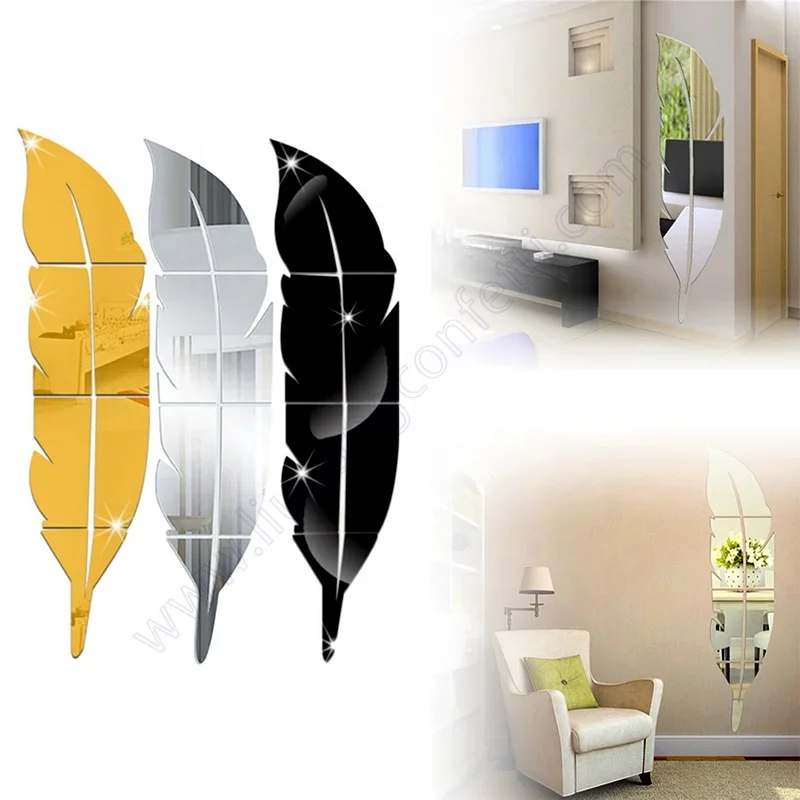 73*18cm Acrylic Feather Mirror Wall Sticker Self-Adhesive Waterproof DIY Art Mural Decal, Bedroom Bathroom Hotel Home Wall Decor
