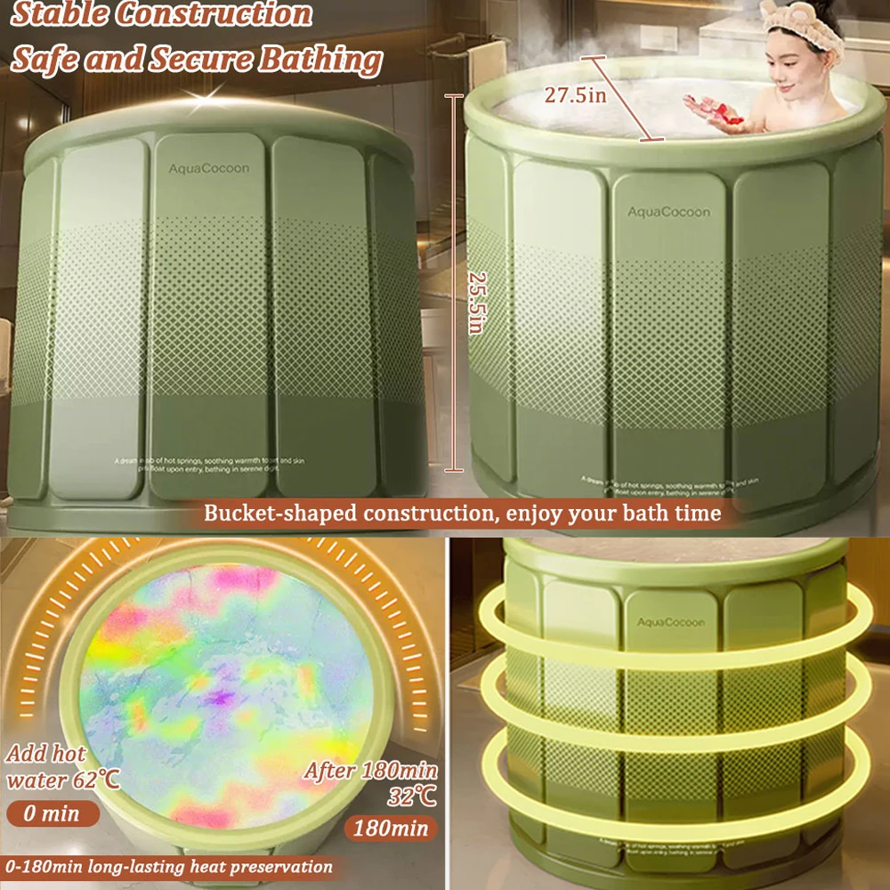 Foldable Bath Tub Home Portable Bathtub For Adult Children Full Body SPA  Thickened Bath Bucket Temperature Locked Shower Basin