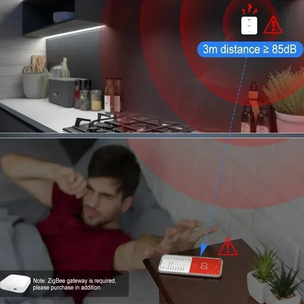 Tuya ZigBee CO Gas Alarm Detector Wireless Monoxide Leak Sensor Detection, Smart Home Gas Security Sensor work with Alexa Google