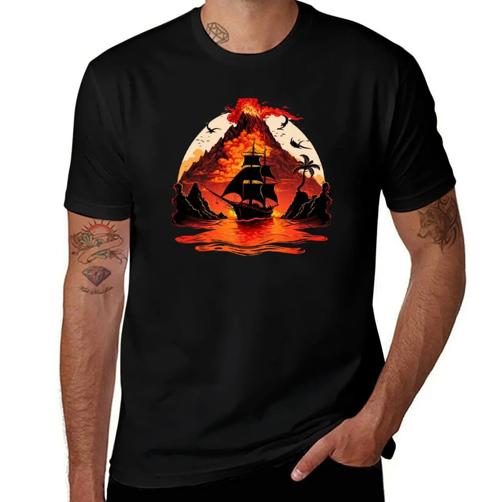 

VOLCANO ADVENTURE T-Shirt man t shirt summer anime t shirts for man cotton tshirt 100% T-shirt