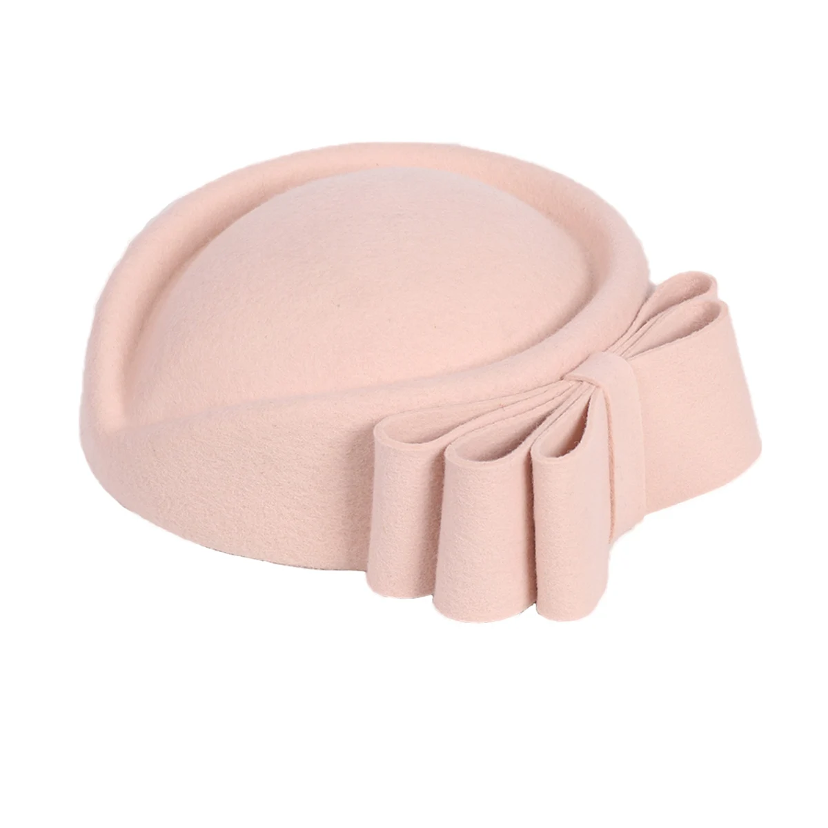 Winter Pink Wool Fascinator French Beret Bowler Hats With Bowknot Elegant Wedding Formal Church Tea Party Millinery Cocktail Hat