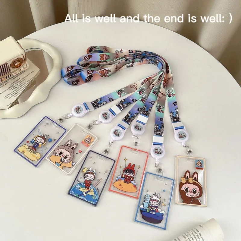 

Labubu Anime Transparent Credential Badge Holder Cute Cartoon Card Holders Student Campus Lanyard Cards Holder Neck Straps Gift