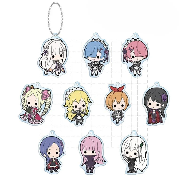 Game Echidna Frederica Rem Emiria Emilia Beatrice Keychain Doll Anime Acrylic Keyring Pendant for Gift