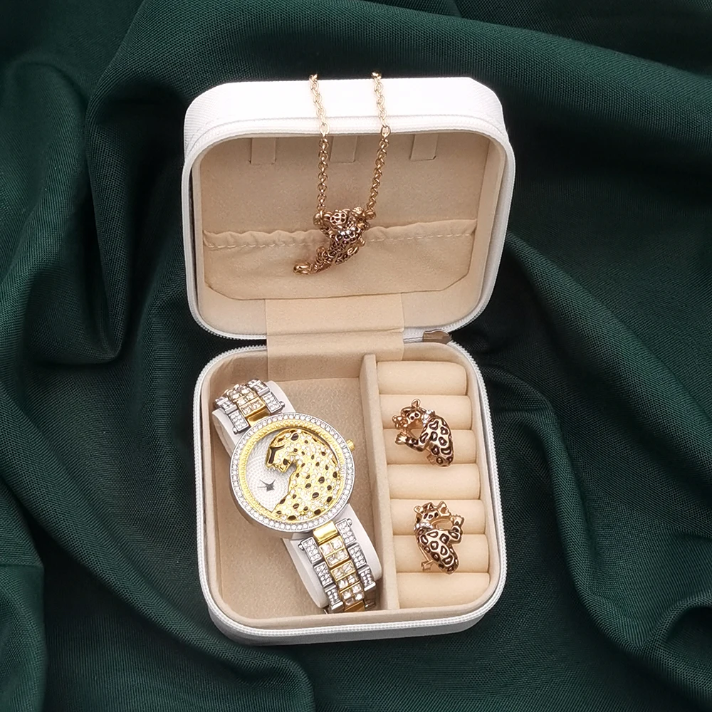 Top Women Quartz Watch Fashion Bling Crystal Diamond Casual Ladies Wristwatch Female Golden Jwerly Set Neckle Earrings For Women