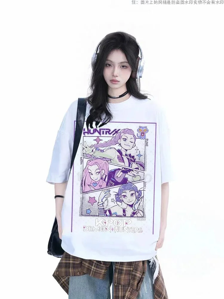 

Футболка KPop «Охотники на демонов», летние мужские футболки с короткими рукавами, хлопковая модная футболка с круглым вырезом 2025 года, повседневная уличная одежда унисекс