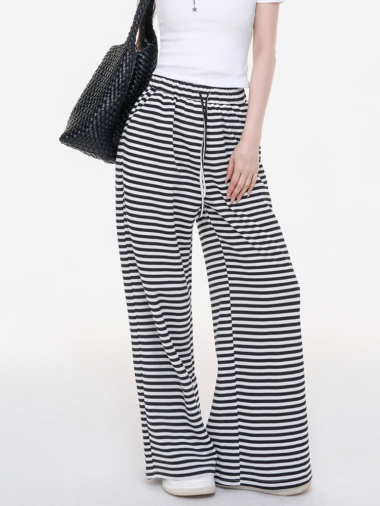 

Женские повседневные широкие брюки в полоску с завязками на талии, летние универсальные брюки в стиле колор-блок, свободного кроя, в пол