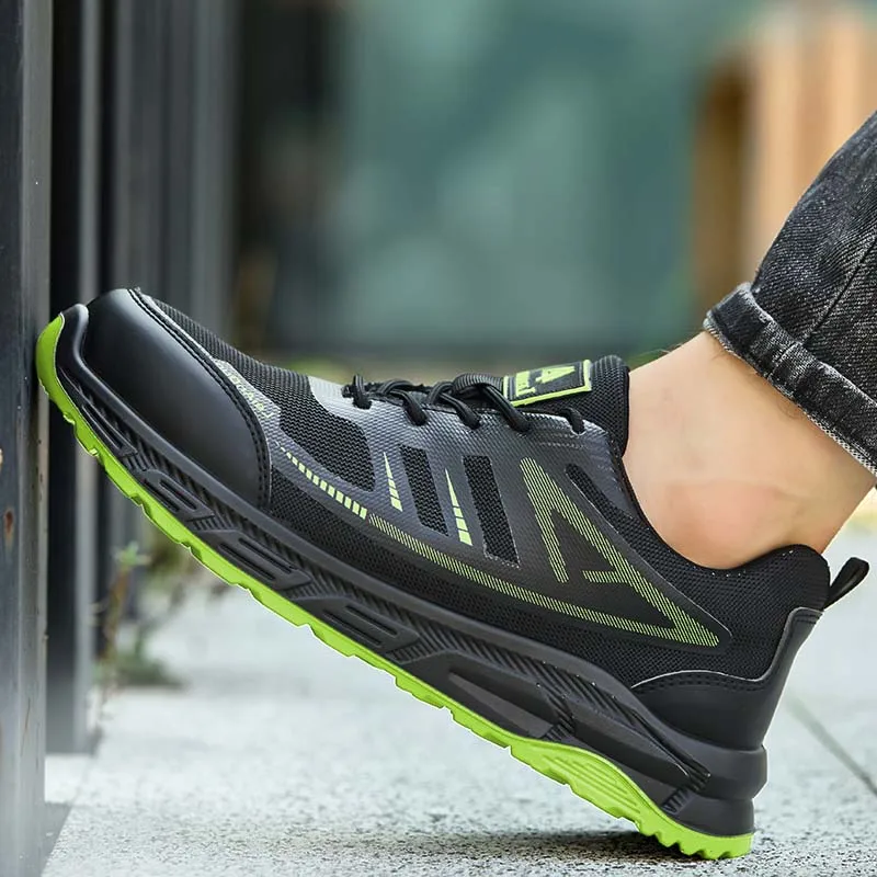 أحذية Leandun الرجالية الآمنة لجميع المواسم قابلة للتنفس ومريحة ومتينة ومقاومة للصدمات ومقاومة للثقب