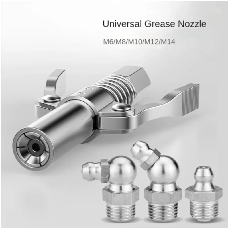 10000 PSI Grease Tool Coupler Heavy Duty Quick Lock and Release Double Handle Stainless Steel NPTI/8 High Pressure Grease Nozzle