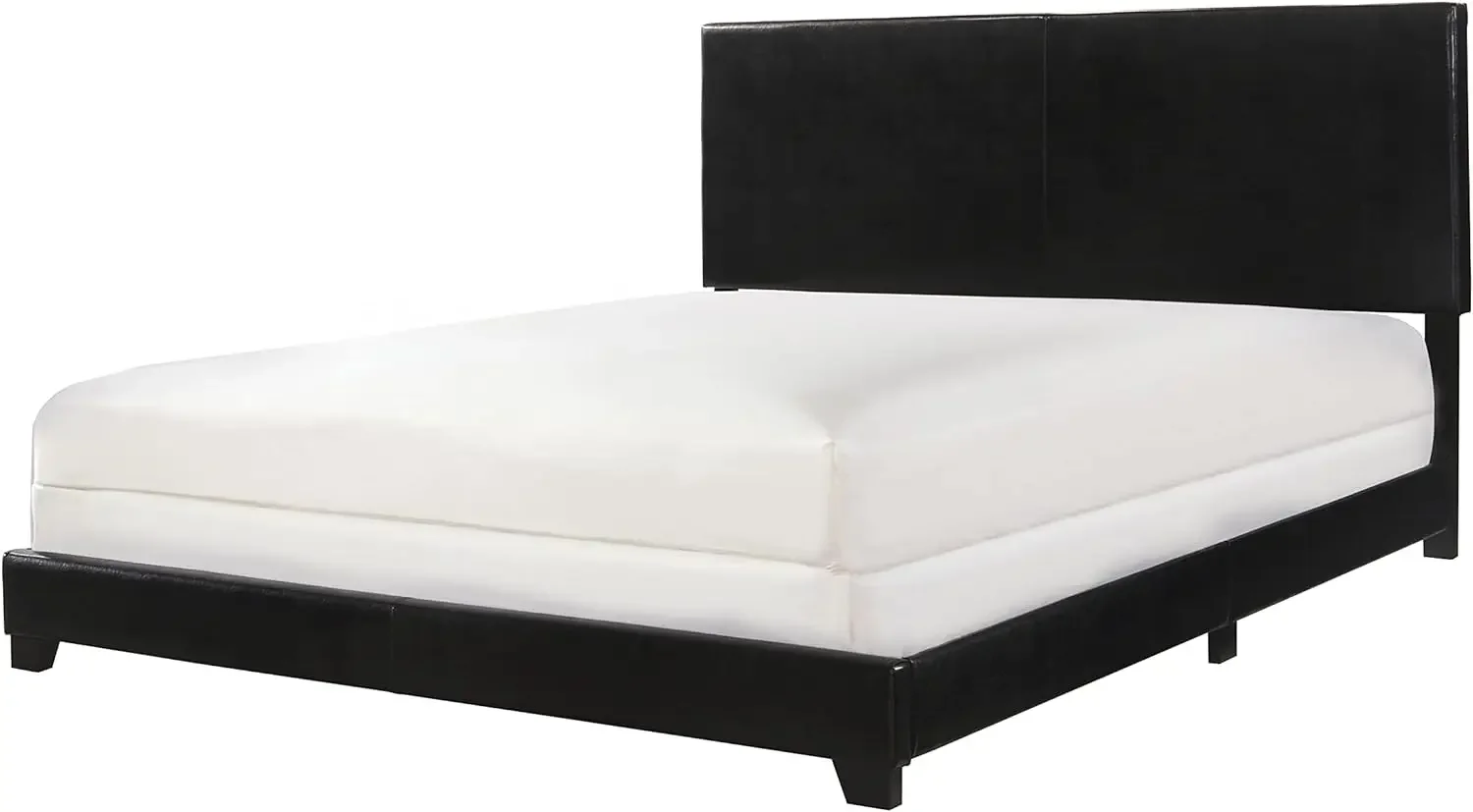 

Upholstered Panel Bed with headboard, footboard and rails,Squeak Resistant,Clean line style, Black/Grey,Full