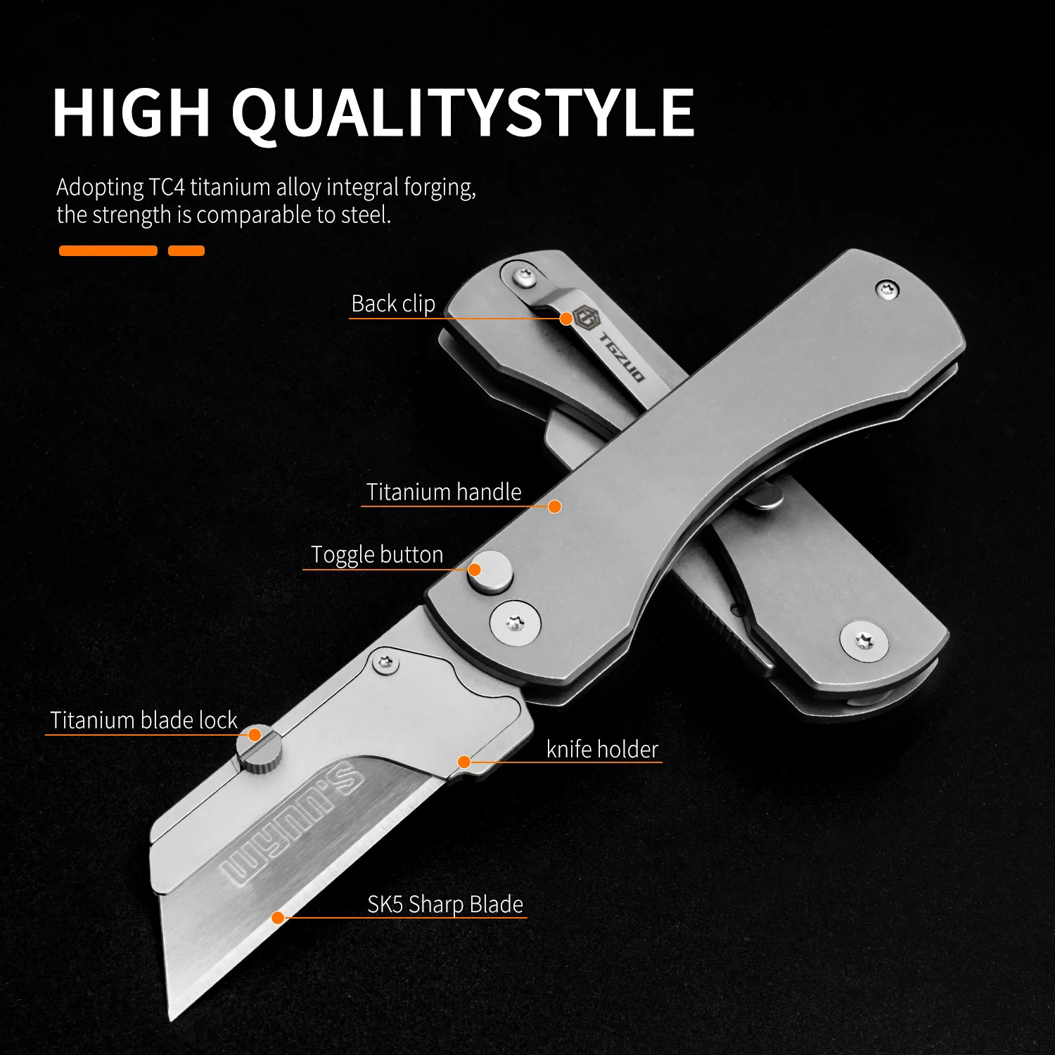  TC4 Titanium Utility Knife Replaceable SK5 Blade Simple Portable Gadget Open With One Hand Outdoor Camping Hunting EDC