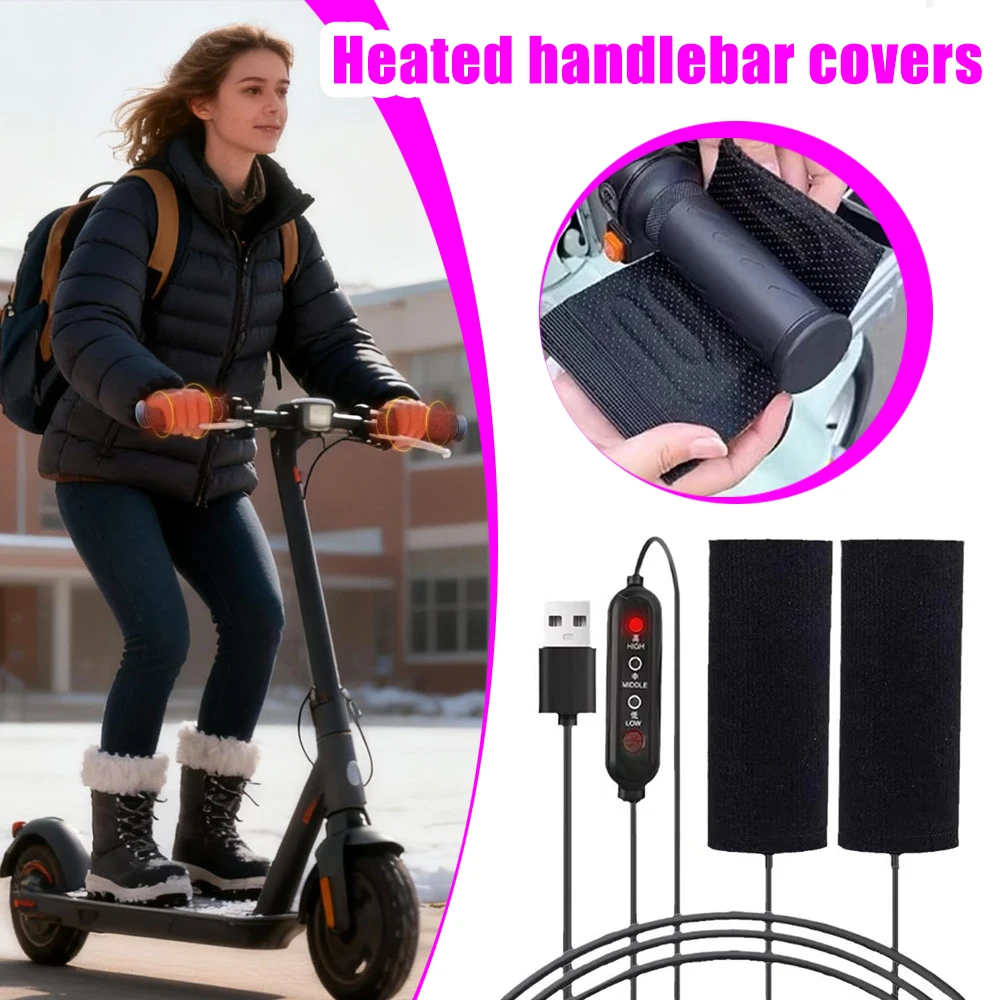 Motorcycle Heated Handgrip 5V 2A Three-Level USB Heating Anti-Slip and Fast Heating Handgrip Accessory Universal USB Plug