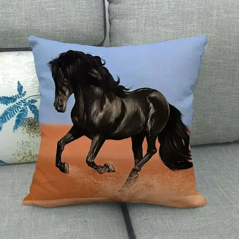 45x45cm Square Linen Cushion Case Home Pillowcase Living Room Sofa Bedside Decor Pillow Cover Horse Animals Cushion Cover