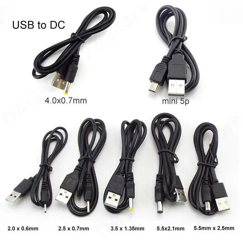 USB Type A Male to DC Connector Charger Cable 5.5 2.1 2.5 2.0 3.5x1.35 4.0x1.7mm Converter Male Mini 5pin Power Supply Jack V27