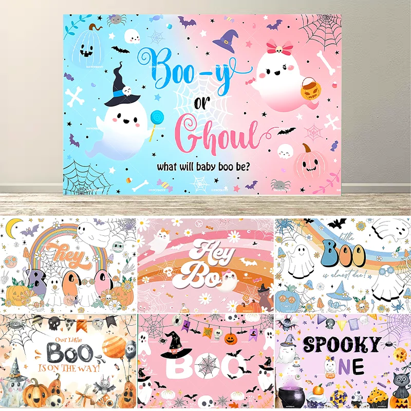 

Фон для детского душа на Хэллоуин с принтом росы, милый призрак, тематический, подходит для мальчиков и девочек, реквизит для фотобудки для вечеринки новорожденных