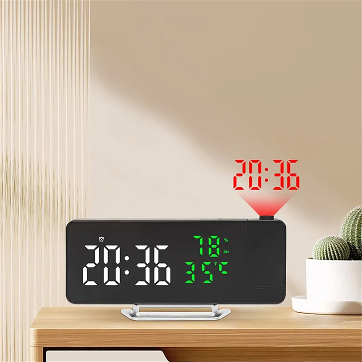 A32I Multifunctional Clock Temperature and Humidity Projection Alarm Clock LED Mirror Clock with Data Projection Green
