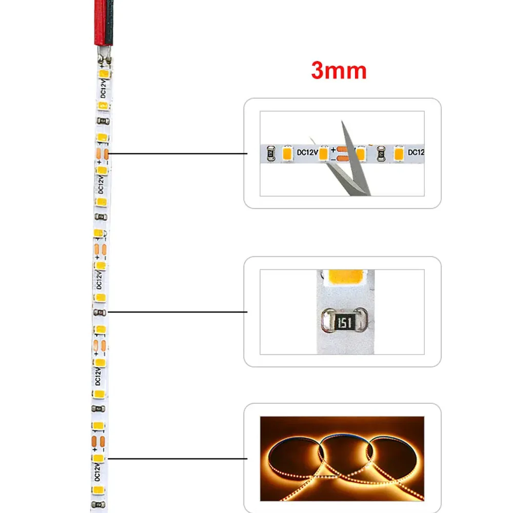 Imagem -04 - Barra de Luz de Tira Led Flexível Luz Ultra Fina Vermelho Verde Azul Gelo Rosa 4000k Smd 2835 12v 120leds 180leds m mm Milímetros Milímetros