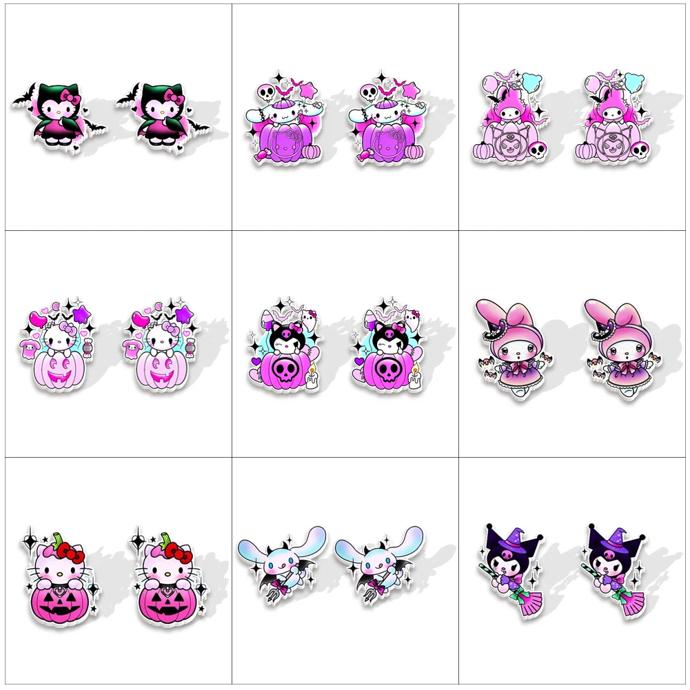 Hello Kitty Keroppi Kuromi LittleTwinStars My Melody Sanrio Resin Dangle Earrings Flat Back Ear Stud for Decoration Gift Party