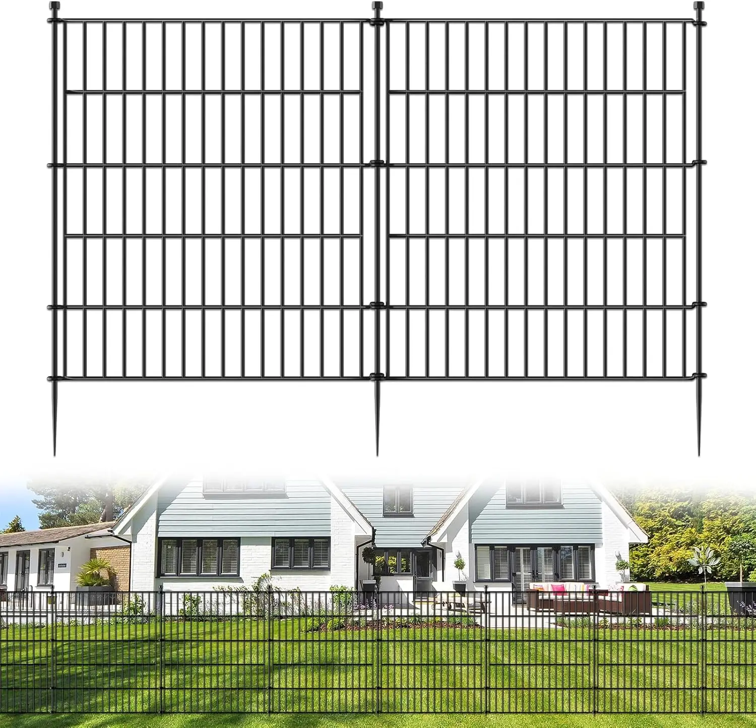 

10-Panel No-Dig Garden Fence, 32in H x 23.6ft L, Rustproof Metal Barrier for Pets and Patio