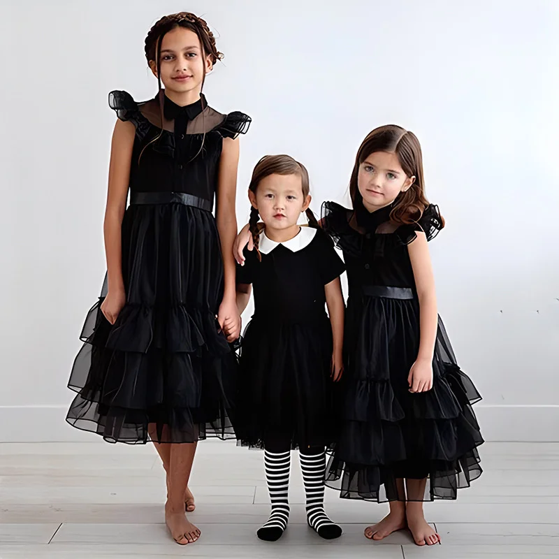 

Wednesday Addams Family Dresses Cosplay Costume Fantasia Wandinha Kids Dress Gothic Wind Vestidos Girl Carnival Dress 3-12Y