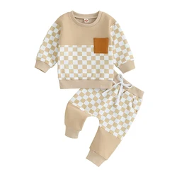 Toddler Baby Boy Girl Clothes Checkerboard Plaid Long Sleeve Sweatshirts Long Pants Set Fall Winter Outfits