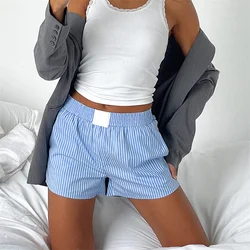 Frauen y2k gestreifte Pyjamas Shorts elastische Taille weites Bein Gingham Boxer Lounge Shorts überprüft pj unten ausgehen Shorts