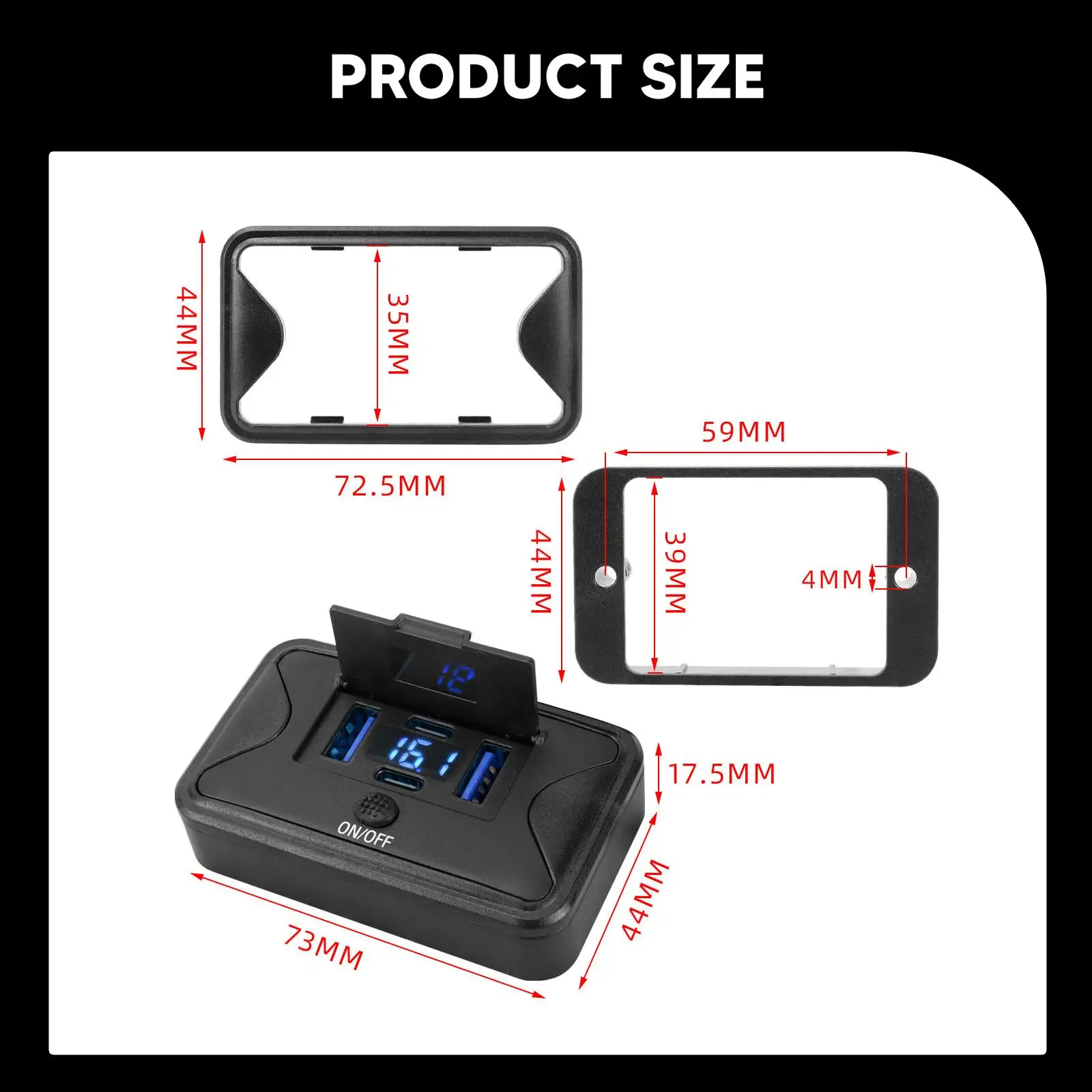 

12V RV USB Switch Outlet Voltmeter 108W 4 Ports Quick Car Charger Socket for ATV
