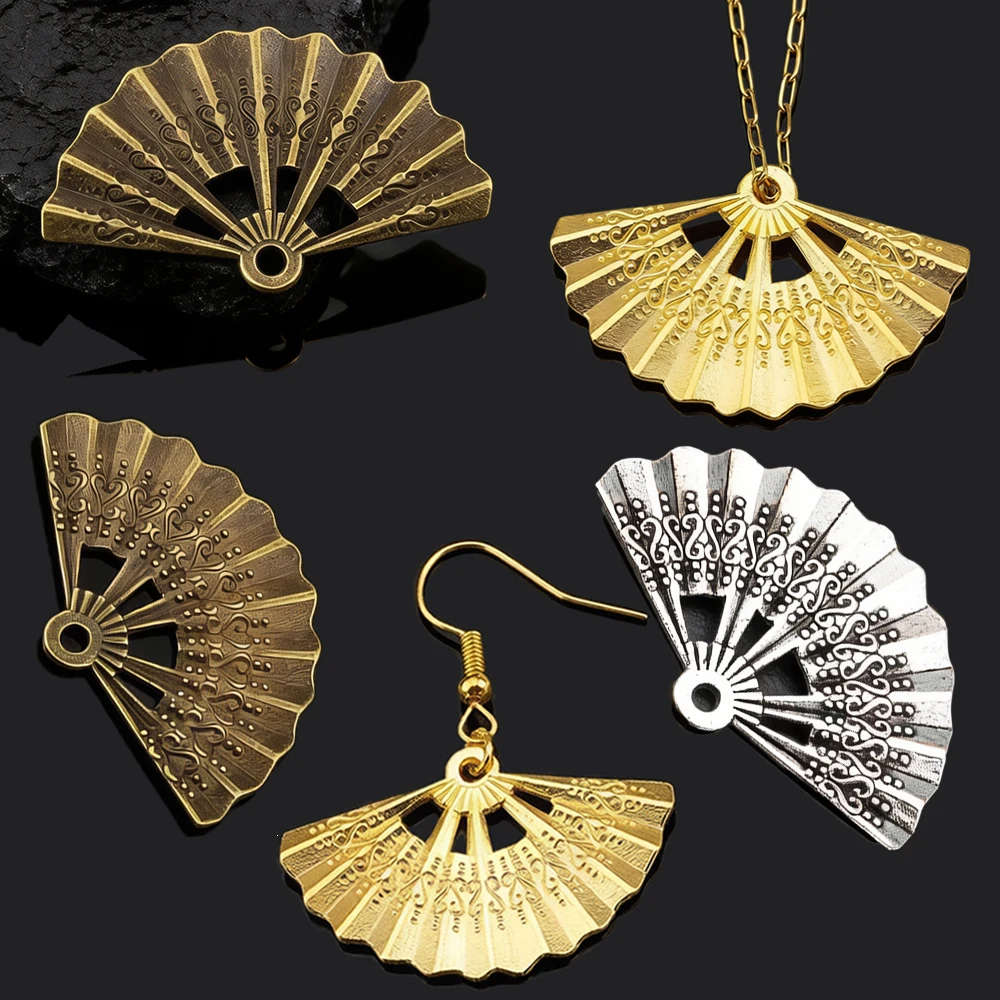10pcs Vintage Charms Fan 21x33mm Antique Alloy Pendant Ancient Hair Jewelry Making Accessories DIY Handmade Craft Earring Choker