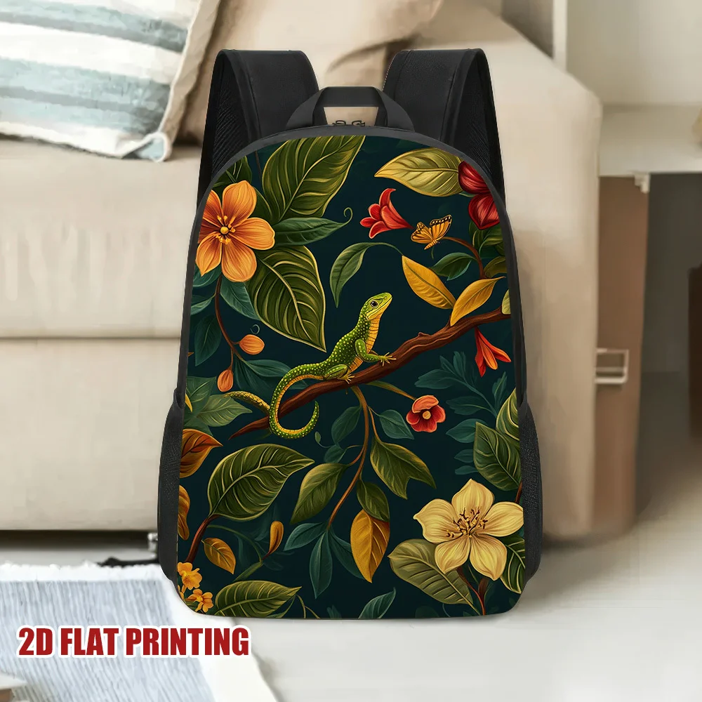 

Tropical Jungle Lizard Backpack, a compact design perfect for transporting your essentials to school or the office