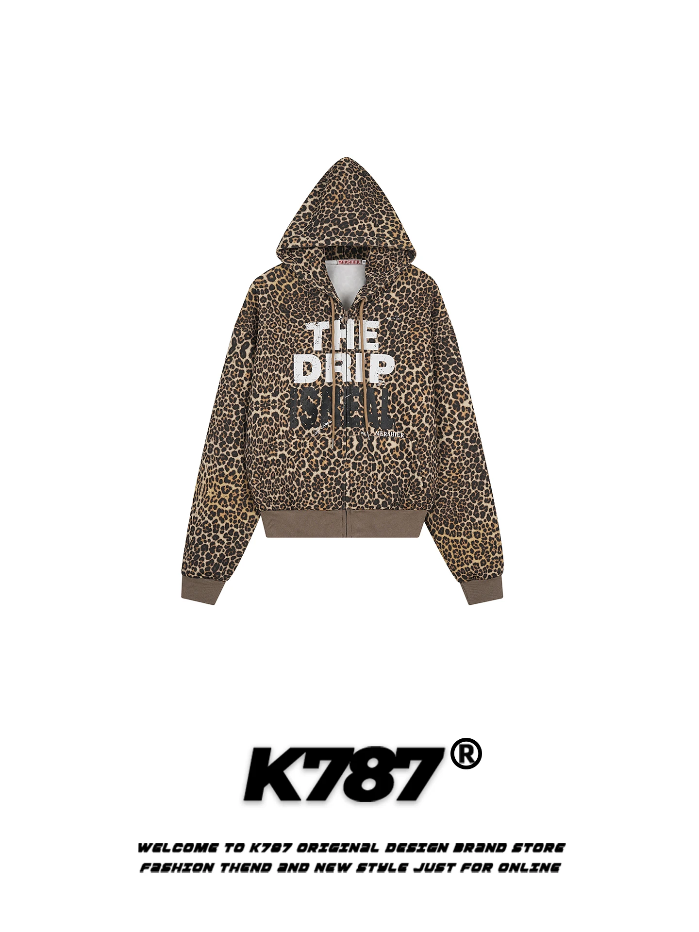 

K787 American Sle Streetwear Leopard Print Hoodie ex Spring Loose Fit Casual Trendy Zipper Jaet Youth Commute Sle