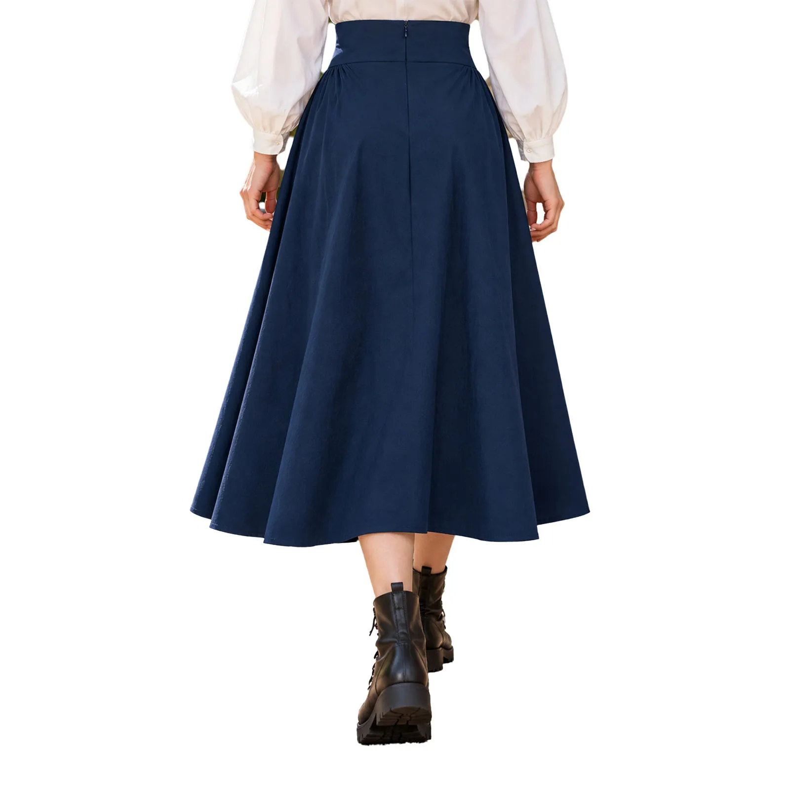 Womens Medieval Renaissance Victorian Skirt High Waist A-line Ruffled Skirts with Pockets Halloween Party Costume Streetwear view 3
