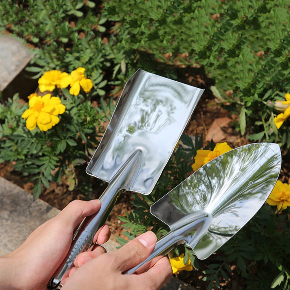 

2Pcs Stainless Steel Garden Shovel Multi function Trowel Smooth Surface Ergonomic H For Digging Transplanting Household