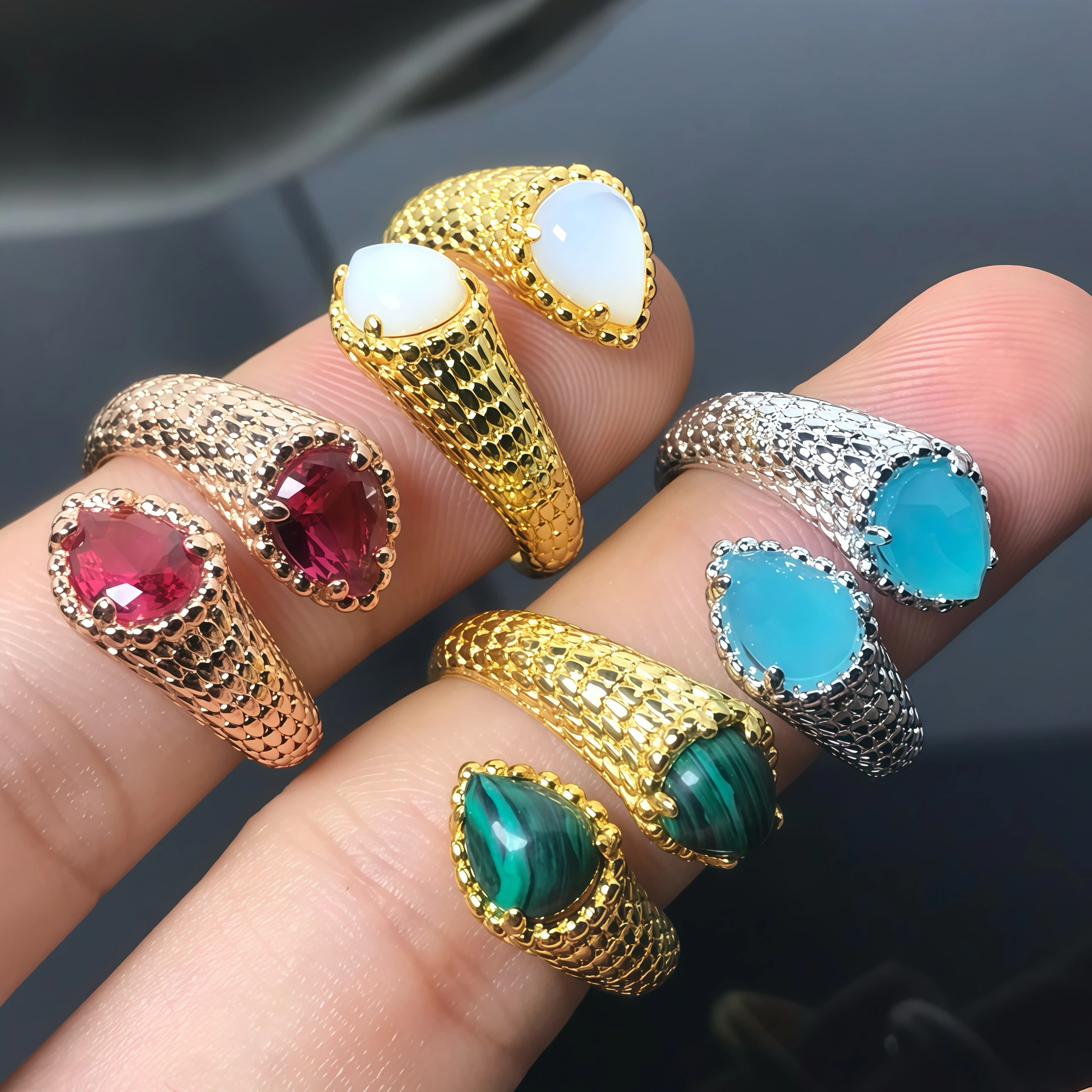 

French Luxury Snakeskin Pattern Fashion Pear Shaped Women's Ring Silver High-quality 5A Grade Zircon Fascinating Engagement Gift