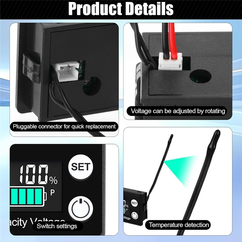 AA01-For عربة جولف شاشة البطارية الرقمية 4 حزمة 8-100 فولت ، 12 فولت 24 فولت 36 فولت 48 فولت 60 فولت 72 فولت ، شاشة الكريستال السائل ل مركبة بحرية/سيارة دراجة نارية #4