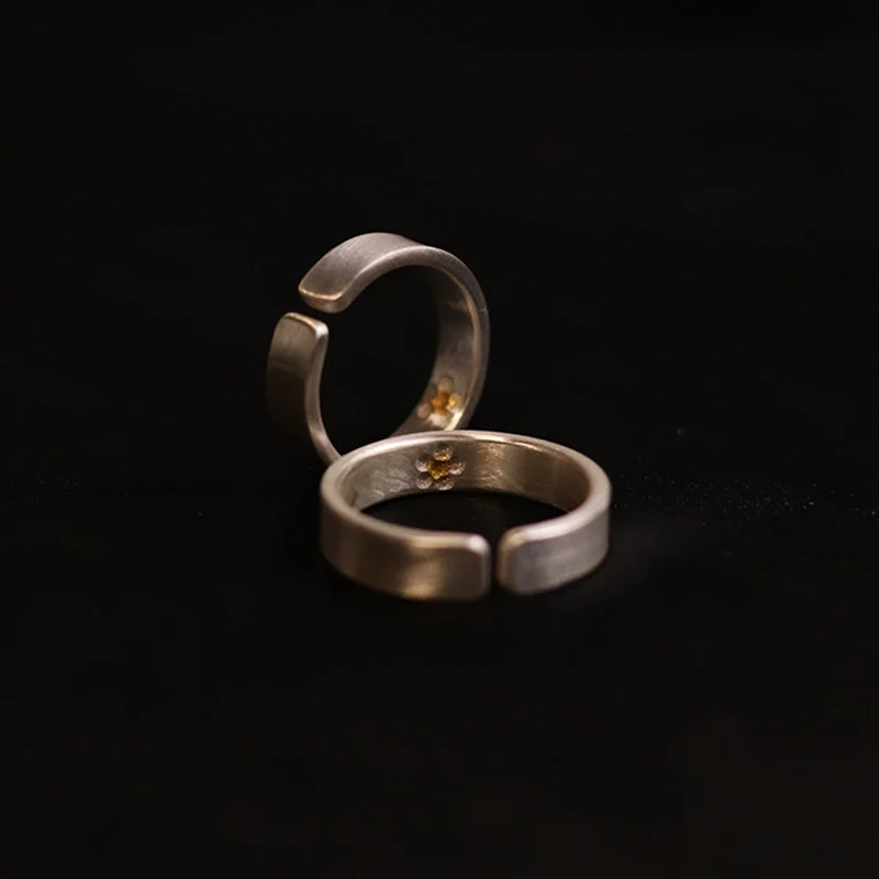 Vintage Black Gold Collision Plum Blossom Ring Male Jewelry Creative Opening Ring S925 Silver Men Jewelry Gift For Boyfriend