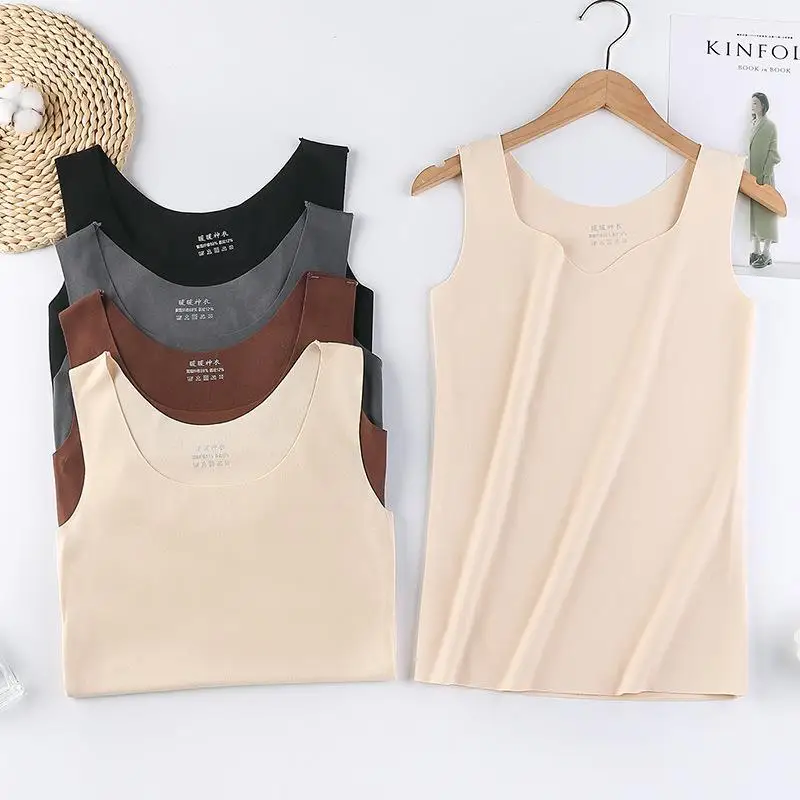 

Self Heating Double-Sided Brushed Home Light Warm Vest Women's Fleece Thermal Underwear Single Layer Brushed Neckline C...