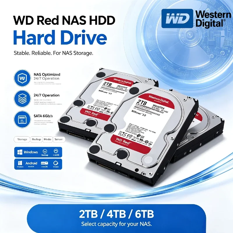 WD Red 1TB 2TB 4TB 6TB NAS Hard Drive 3.5 Inch 64MB Cache 5400RPM SATA 6Gb s Internal HDD for Desktop Pro Unit